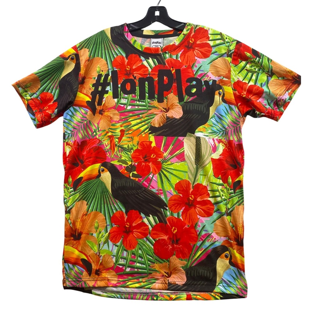#ionplay‎ Shirt Womens 2XL Toucan Floral Rainbow Festival Hip Hop Streetwear